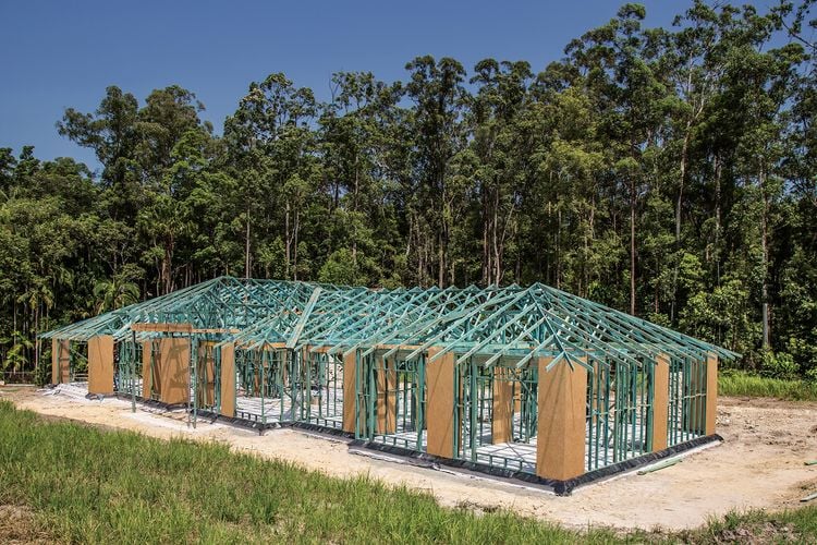 The exposed framework of a house under construction