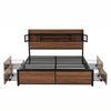 Artiss Queen Bed Frame with Charging Station 4 Drawers Storage Oak