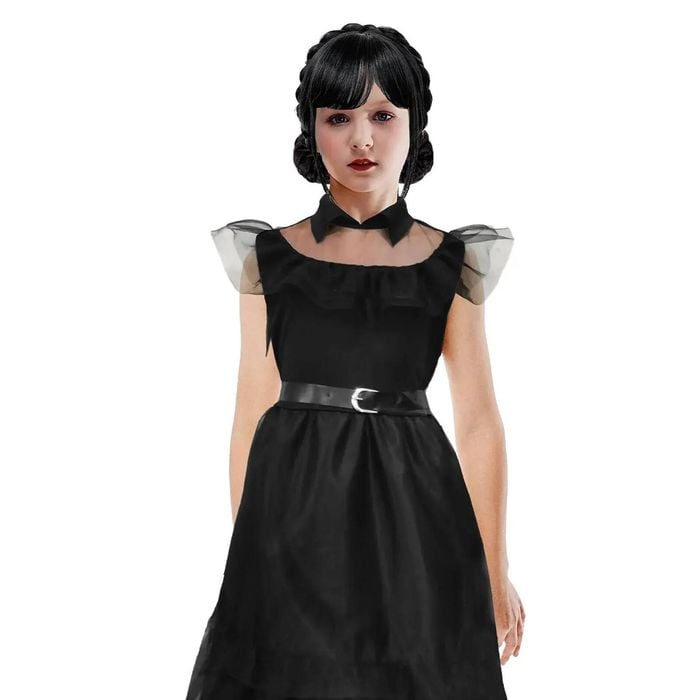 Childrens Black Prom Dress Party Costume Wednesday Addams Family Halloween in Black 6-9 Years Old