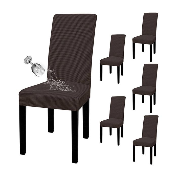 Catzon 6 Pcs Dining Chair Covers Waterproof Stretch-DarkCoffee