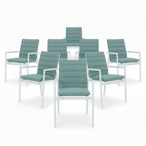 Astro 8pc Set Outdoor Dining Chair Aluminium Frame Textilene Seat White Green