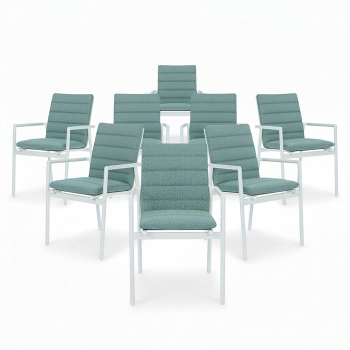 Astro 8pc Set Outdoor Dining Chair Aluminium Frame Textilene Seat White Green