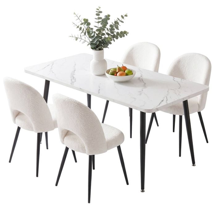 Artiss Dining Table And Chairs Set 5pcs  Kitchen Furniture Marble White