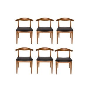 Sk Designer Living | Pack Of 6 | Replica Hans Wegner Elbow Chair Ch20 - Walnut & Black