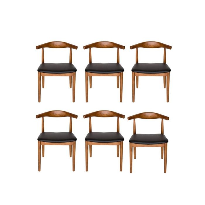 Sk Designer Living | Pack Of 6 | Replica Hans Wegner Elbow Chair Ch20 - Walnut & Black