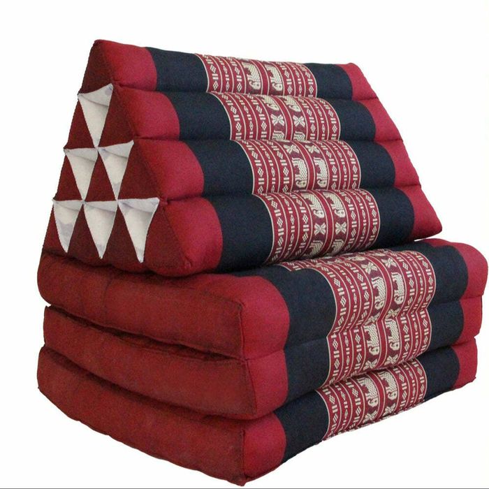 Large Thai Triangle Pillow - 3 Fold Floor Cushion | 100% Kapok Filled - Red Design