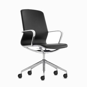 Desky Executive Meeting Chair - Black Leather & Polished Aluminium Frame