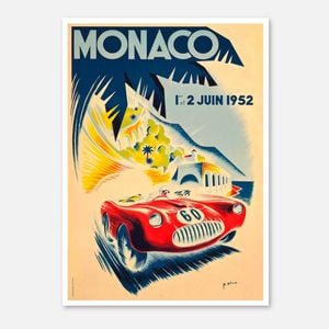 Galrie Vintage 1952 Monaco Grand Prix Art Print by Bernard Minne -Classic Racing Poster, Poster Only, A2 42 x 60cm (16 x 24inch)