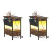 Ufurniture 2PCS Narrow Side Table LED Bedside Table with Drawer Night Stand Sofa End Table Walnut and Black