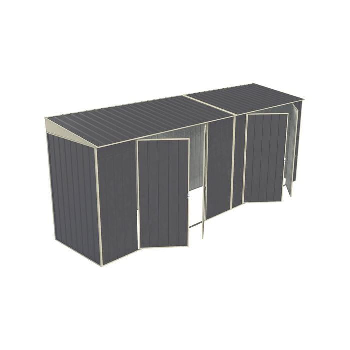 Build-a-Shed 1.2 x 5.2 x 2.0m Skillion Double Plus Dual Double Hinged Side Doors Shed - Grey