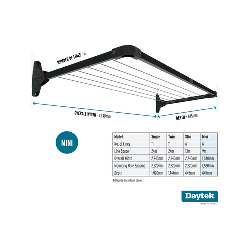 Daytek Mini Fold Down Clothesline MK2 LL - Anthracite Black - Bunnings ...