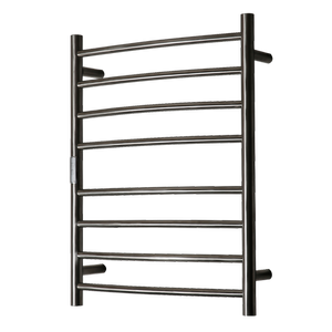 Hotwire 80W 700 x 530mm Brushed Nickel 8 Bar Curved Round Heated Towel Rail with Timer