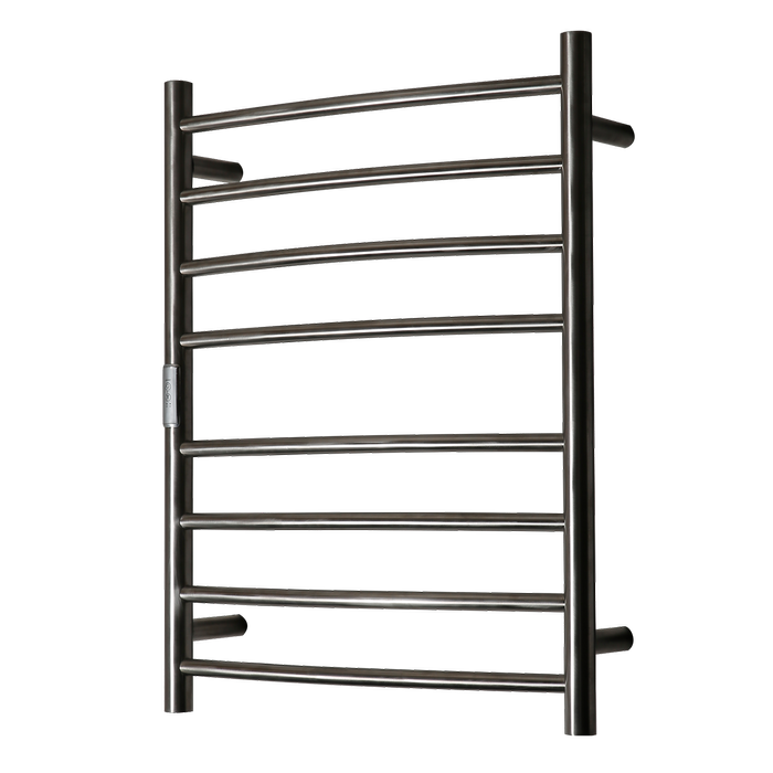 Hotwire 80W 700 x 530mm Brushed Nickel 8 Bar Curved Round Heated Towel Rail with Timer