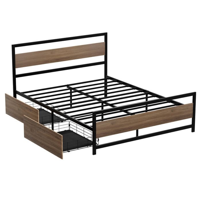 Artiss Bed Frame Double Size Metal Frame With 2 Drawers Drew