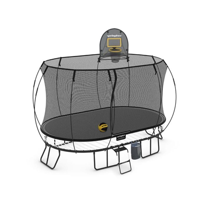 Springfree Large Oval Trampoline 2.4m X 4m - Sports Accessory Bundle Basketball Hoop, Ladder And Bag