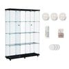 Stacked Display Cabinet 4-Tier Three Glass Doors Black with LED Lights