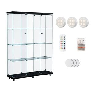 Stacked Display Cabinet 4-Tier Three Glass Doors Black with LED Lights