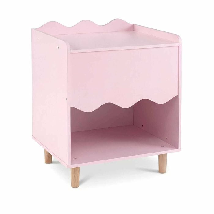 Costway Bedside Table End Nightstand Wood Leg Toy Organizer Pink