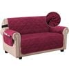 Smarcute 2 Seater Velvet Sofa Couch Cushion Cover With Non-slip Elastic Straps Burgundy