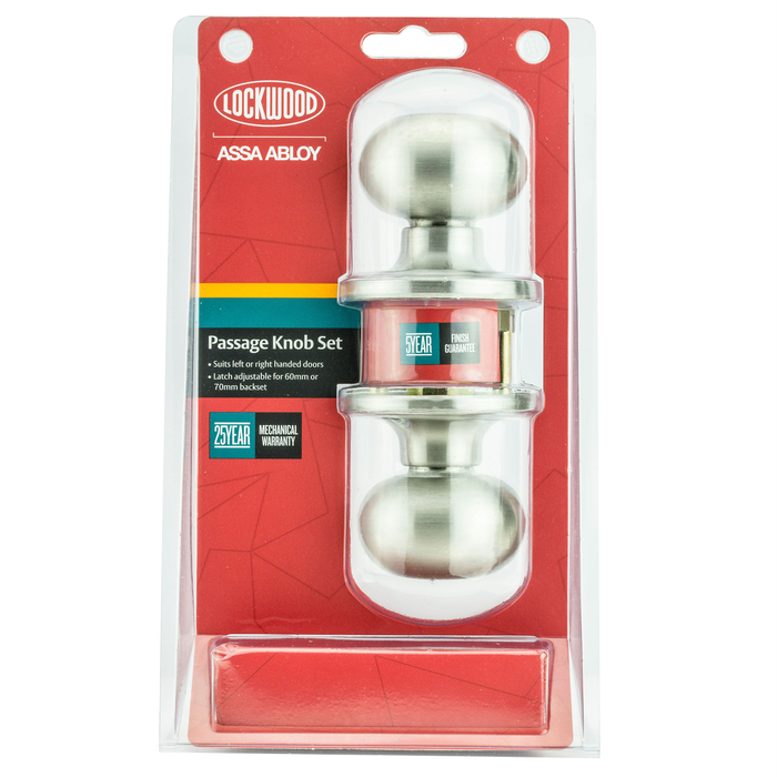 Lockwood Satin Stainless Steel Symmetry Manor Passage Knobset