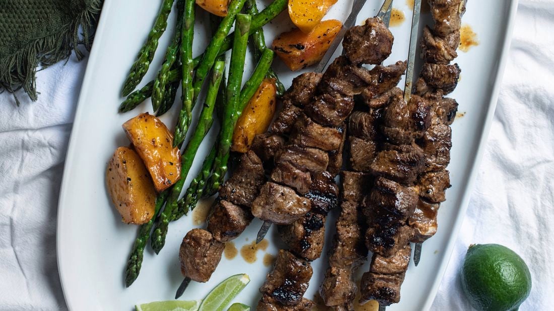 How to make smoky lamb and peach kebabs