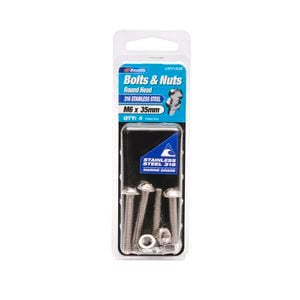 Zenith Bolt & Nut Round M 6x 35mm SS316 4pk