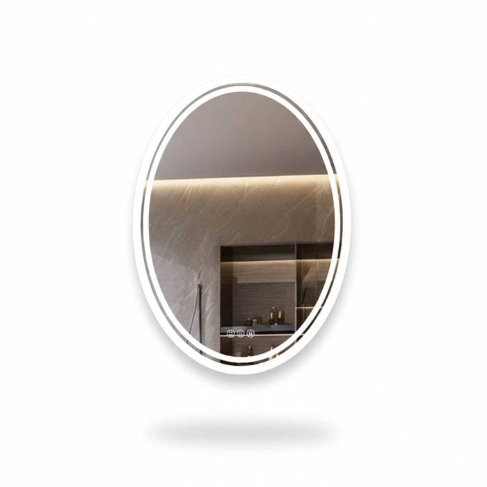P&P Silver Oval LED Bathroom Mirror Anti Fog Backlit Touch Control Design