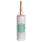 Sabco White Pressed Metal Toilet Set With Bamboo Handle