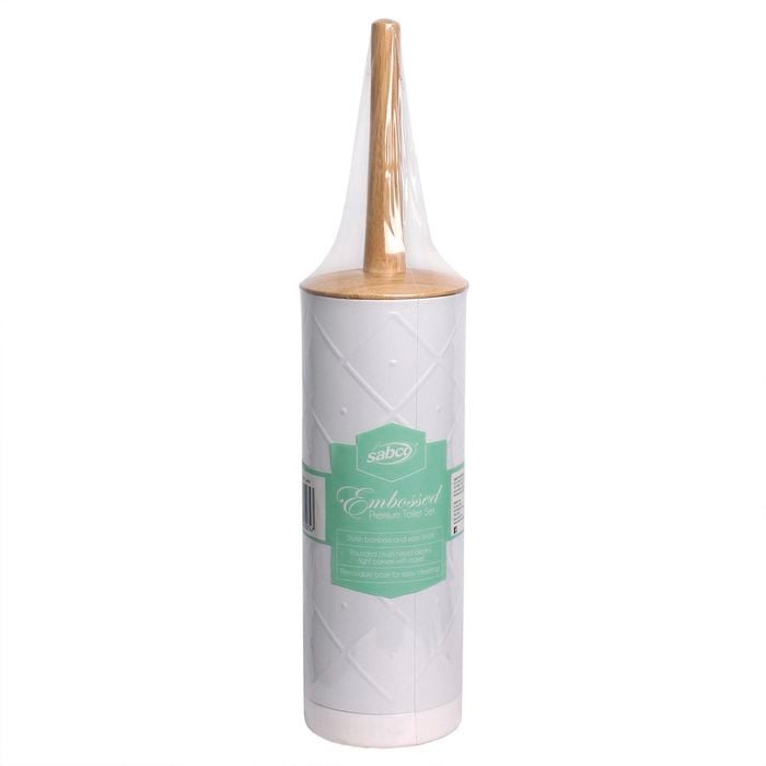 Sabco White Pressed Metal Toilet Set With Bamboo Handle