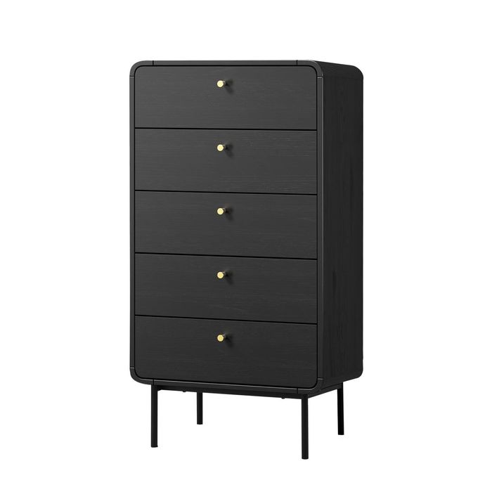 Oikiture 5 Chest of Drawers Tallboy Dresser Black