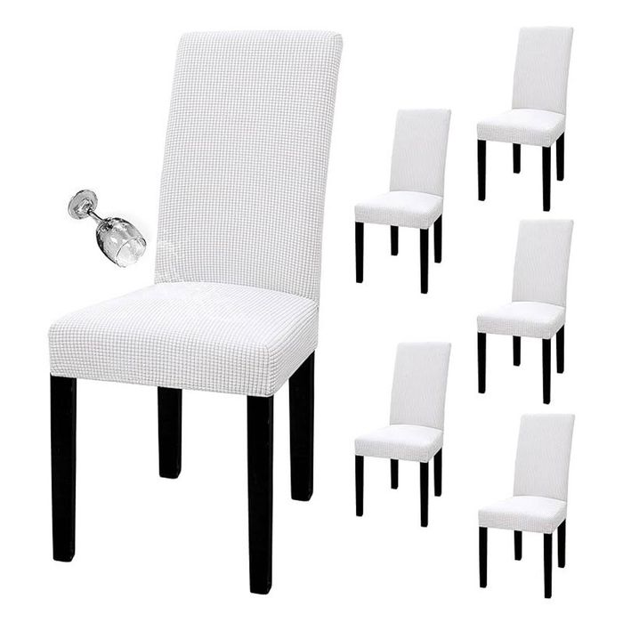 Catzon 6 Pcs Dining Chair Covers Waterproof Stretch-White