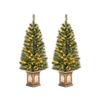 Costway 2PCS 1.25M Christmas Tree In Urn Xmas Tree w/Base 3 Dynamic Modes Timer Entrance Entryway