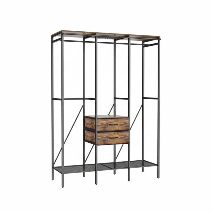 P&P Black Rustic Brown Heavy Duty Clothes Wardrobe Rack With Dustproof Curtain