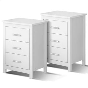 ALFORDSON 2x Bedside Table 3 Drawers White