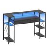Ufurniture 148cm Led Gaming Desk With Power Outlets, Monitor Stand & Storage Shelves, Black
