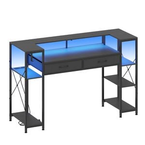 Ufurniture 148cm Led Gaming Desk With Power Outlets, Monitor Stand & Storage Shelves, Black