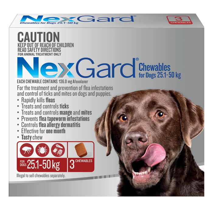 NexGard For Large Dogs (25.1-50kg) Red Extra Large - 3 Months Supply