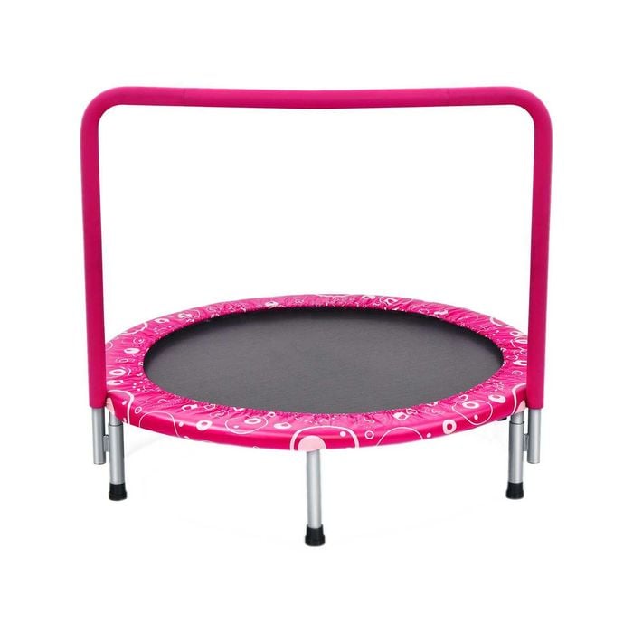 Costway 36"/91cm Kids Mini Trampoline Fitness Rebounder Handrail Security Padded Cover Home Gym Exercise Pink