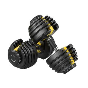 FitnessLab 2x24kg Yellow Adjustable Dumbbells Set Weight Plates