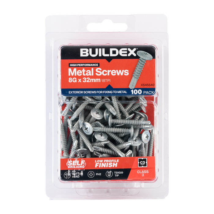 Buildex 8G x 32mm Class 3 Sheet Metal Screws - 100 Pack