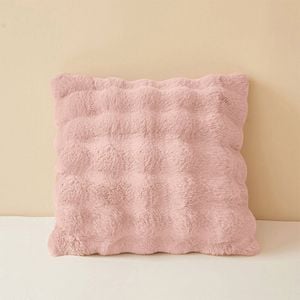 CottonMore Super Soft Faux Rabbit Plush Square Cushion Sofa Pillow Cover Pink - 45cm x 45cm