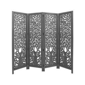 Life Dig 4 Panel Room Divider Screen Privacy Shoji Timber Wood Stand - Dark Grey