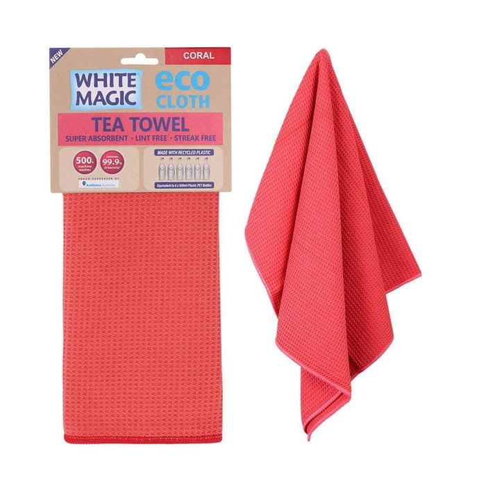 White Magic Reusable 70x50cm Tea Towel Absorbent Cleaning/Drying Cloth Coral