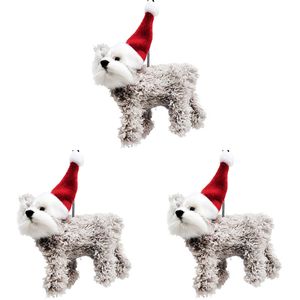 3PK Urban Schnauzer with Christmas Hat Hanging Decoration 9cm Grey