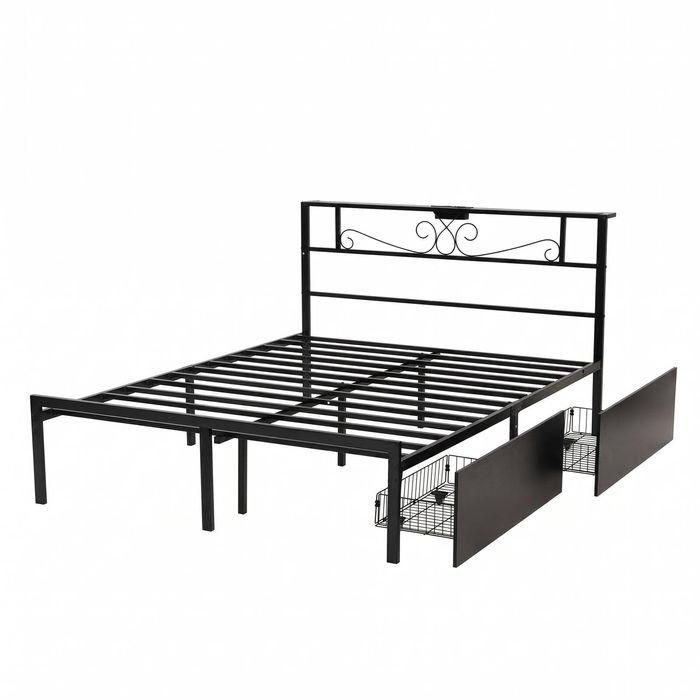 Artiss Queen Bed Frame with Charging Station & Storage Drawers Metal
