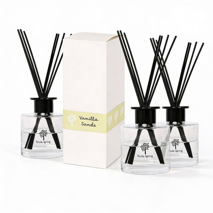 Nicola Spring Glass Reed Diffusers 200ml - Vanilla Sands - Pack Of 3 - Sweet Creamy Fragrance With 8 Reeds Each Long Lasting