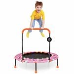 Costway 36" Trampoline Handrail Fitness Rebounder W/LED Bluetooth Speaker Pink