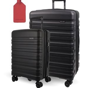 2pc Pierre Cardin Hard-shell Medium & Cabin Set Travel Luggage W/name Tag Black