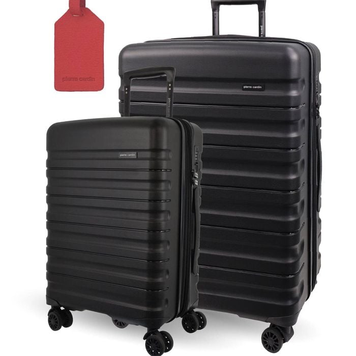 2pc Pierre Cardin Hard-shell Medium & Cabin Set Travel Luggage W/name Tag Black