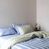 100% Cotton Duvet Quilt Cover Set w/ 2 Pillow Cases in Reversible Blue/Green/White Stripe - Super King